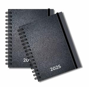 Agenda Comercial 2025 - Folhas Internas Papel Offset 75g 15 x 21cm - Impressão Colorida - Capa dura com Laminação - Wire-o - Bolso Plástico e Fechamento com Elástico.